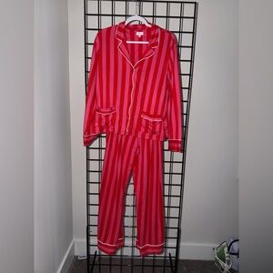 Elegant Red Striped Women's Pajama Set